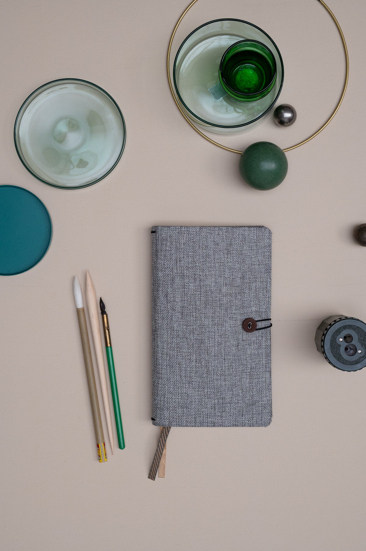 Combination Notebook button moss agate + Diary 2027 refill